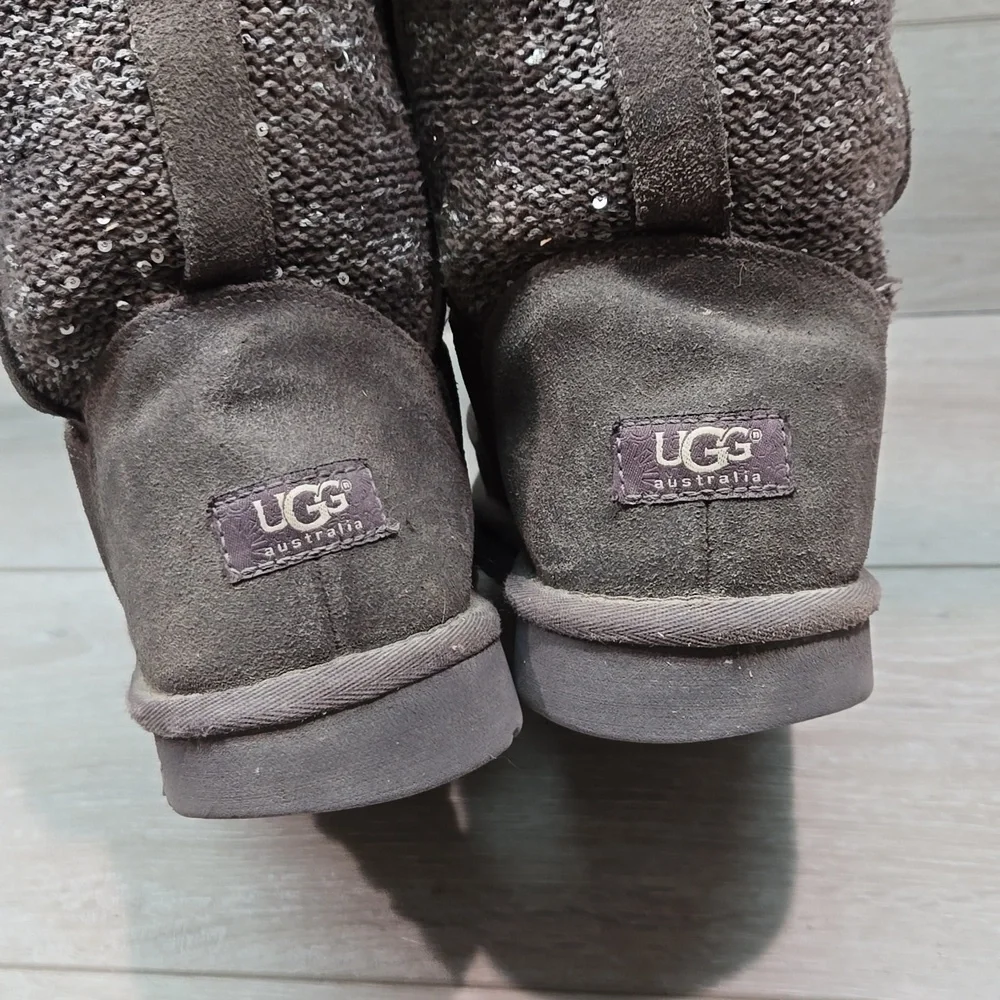 Ugg Australia Women Camaya Sequin knit sweater Leather Boots shoes sz 10